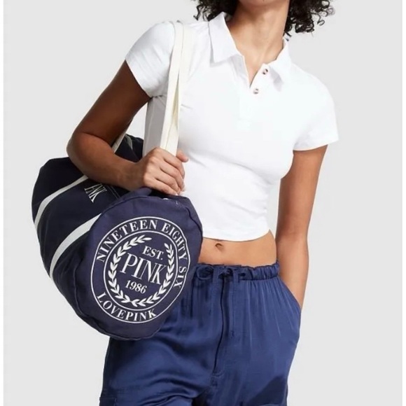 NWT Victoria Secret Love Pink Canvas Duffle Bag - Picture 2 of 8